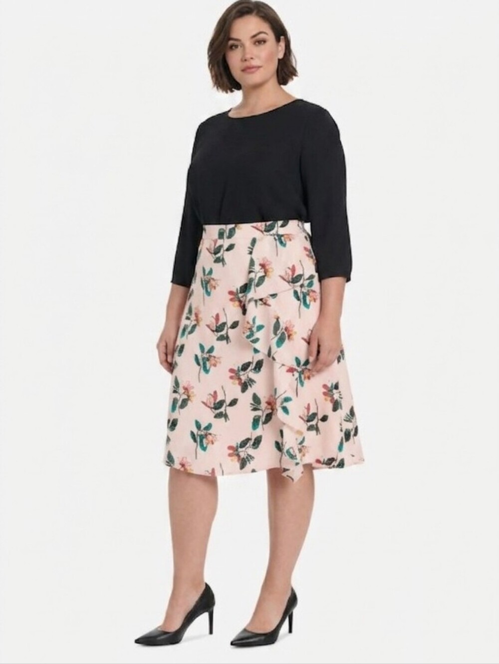 NWT XL Ted Baker Floral A-Line Midi Skirt in Blush Pink